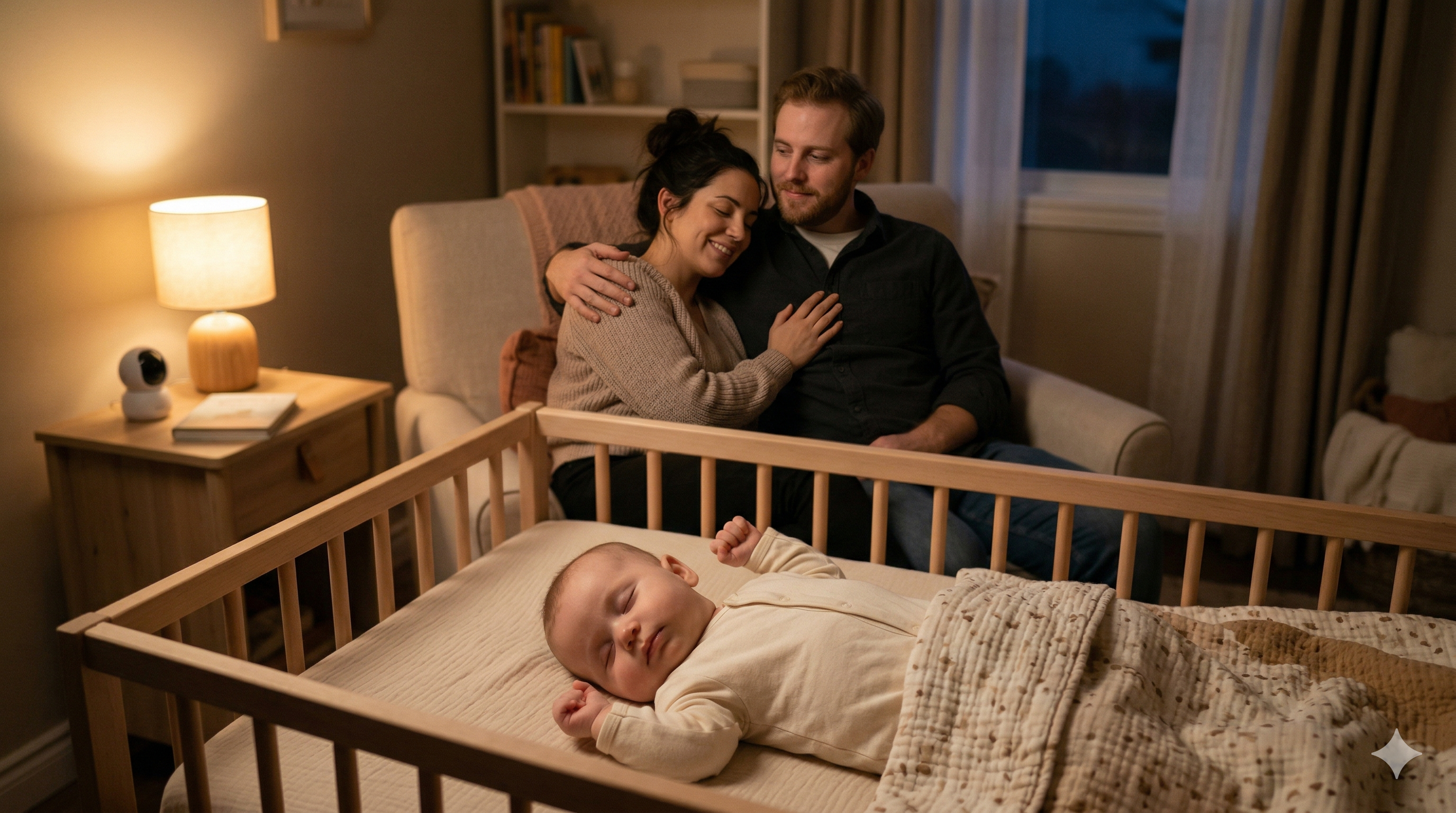 Parents veillant sur leur bébé endormi dans le berceau