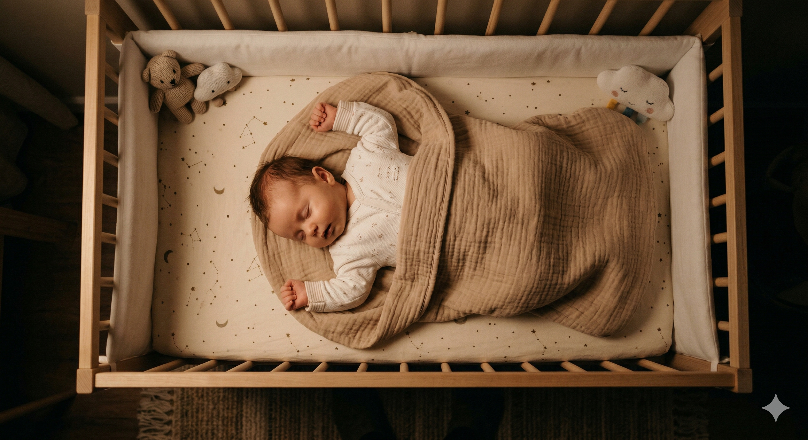 Bébé endormi dans son lit en vue du dessus