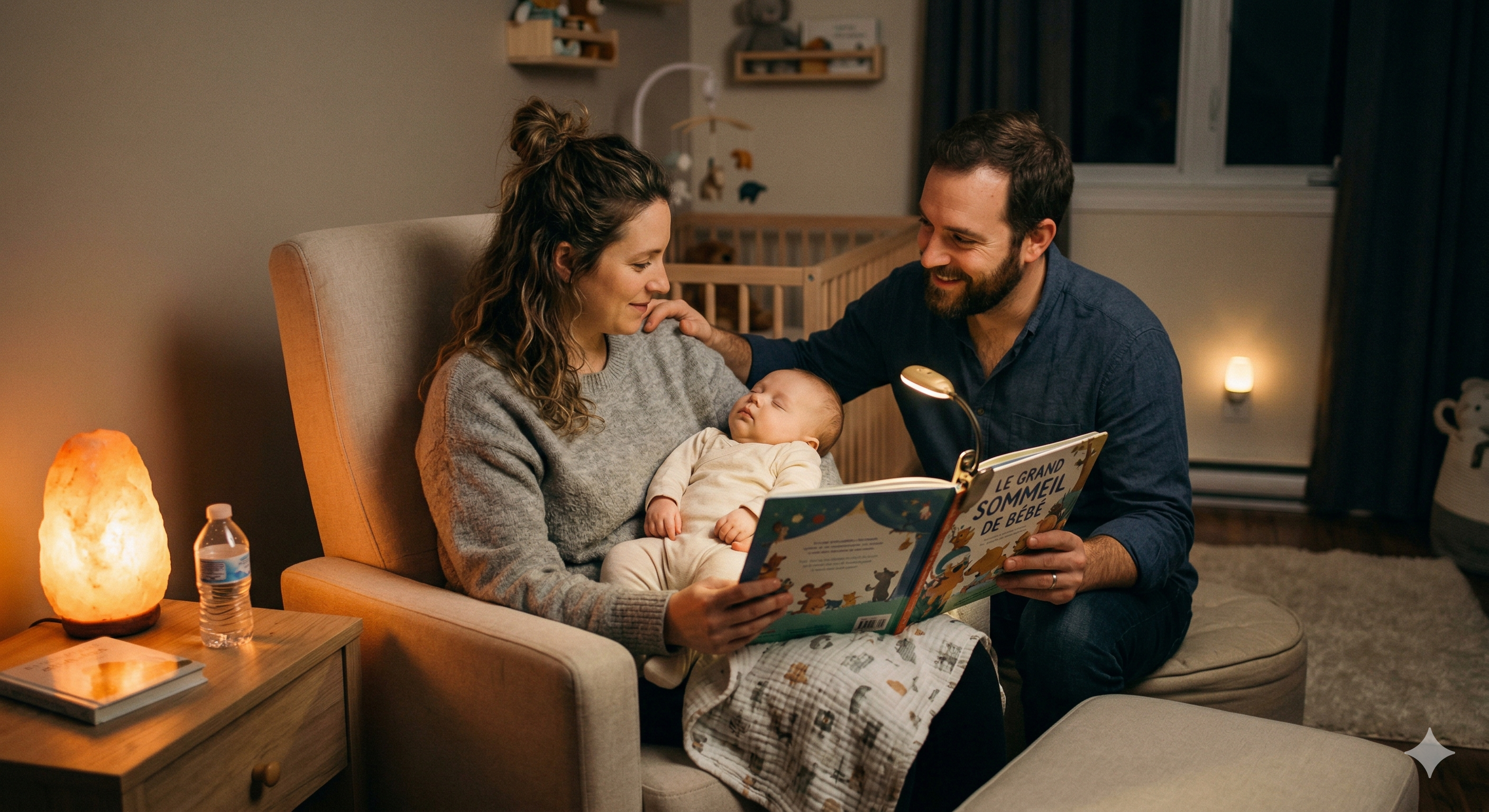 Parent avec bébé endormi